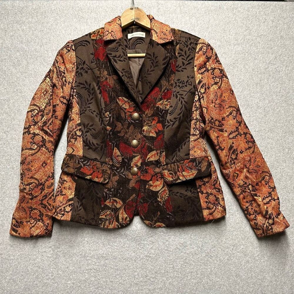 Coldwater Creek Womens Size 4 Autumn Tapestry Blazer Brown Multi Texture Paneled